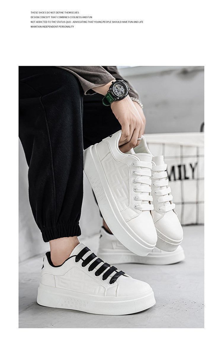 Men's Shoes New White Shoes Men's All-match Breathable Thick-soled Heightened Casual Sports Running Board Shoes Waterproof for Male Students