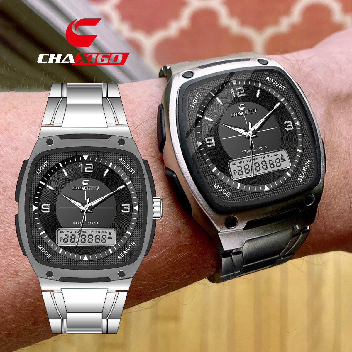 men's watch luminous waterproof alloy men's square electronic watch