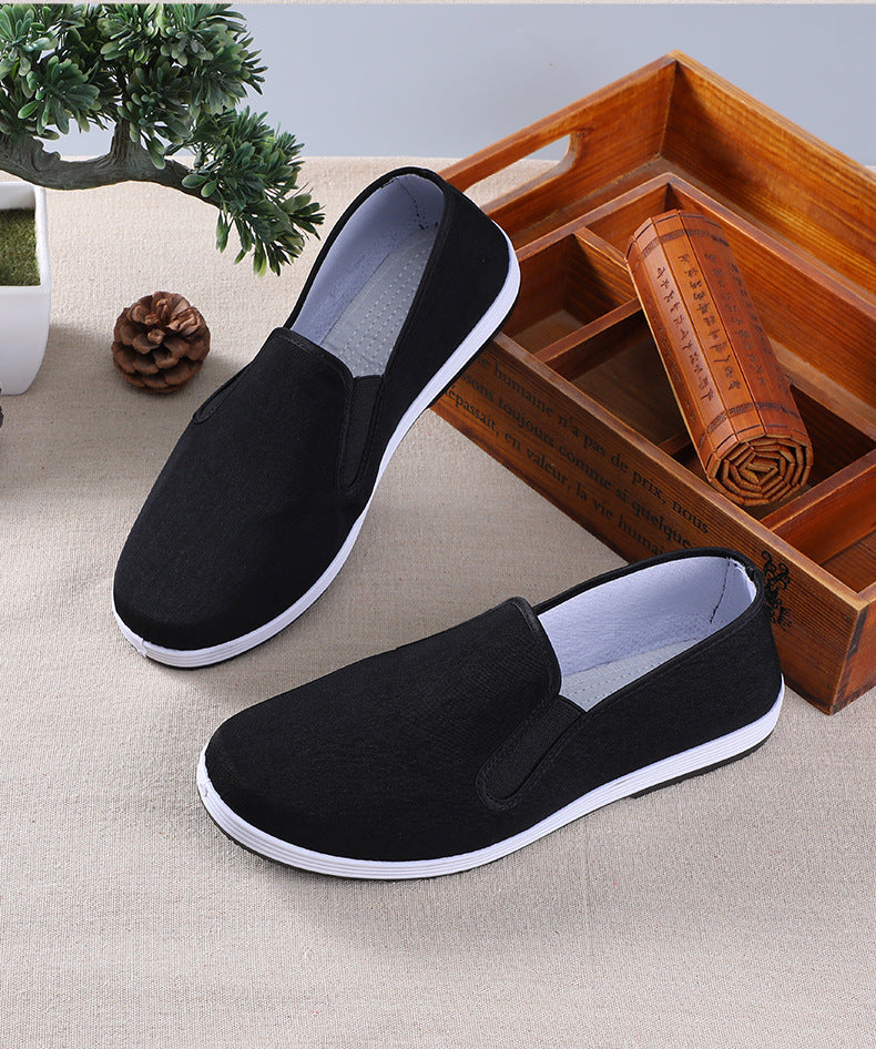 Old Beijing Cloth Shoes Men's Soft Sole Breathable Driving Work Shoes Black Rubber Sole Imitation Thousand Layer Sole Flats Cloth Shoes for Men