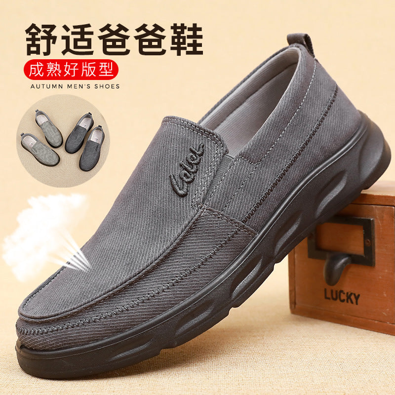 Old Beijing Cloth Shoes for Men, Soft-Soled, Comfortable Dad Shoes, Middle-Aged and Elderly Non-Slip Breathable Casual Walking Shoes for Men