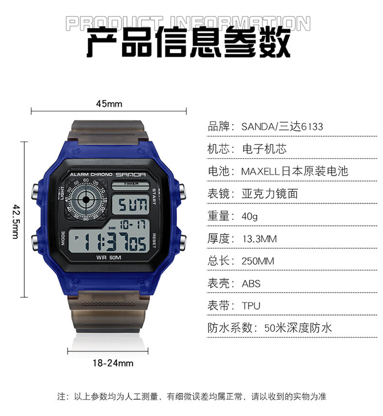 🔥🔥🔥🔥 Luminous Waterproof Alarm Watch Simple Transparent Sports Watch