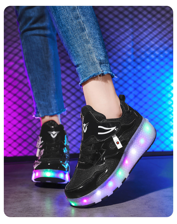 Factory Direct Sale Children's Light-Up Roller Shoes with Double Wheels, Invisible Student Roller Skates with Wheels for Walking, Suitable for Girls