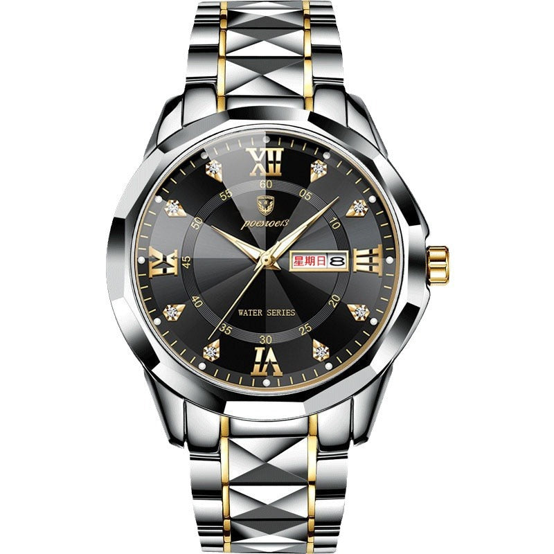 men's watch butterfly buckle steel belt luminous waterproof calendar Diamond