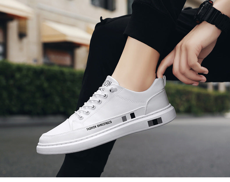 Breathable White Shoes for Men 2024 New Korean Style Trendy Casual Men's Trendy Shoes White Shoes Leather Panel Shoes Spring Live Broadcast