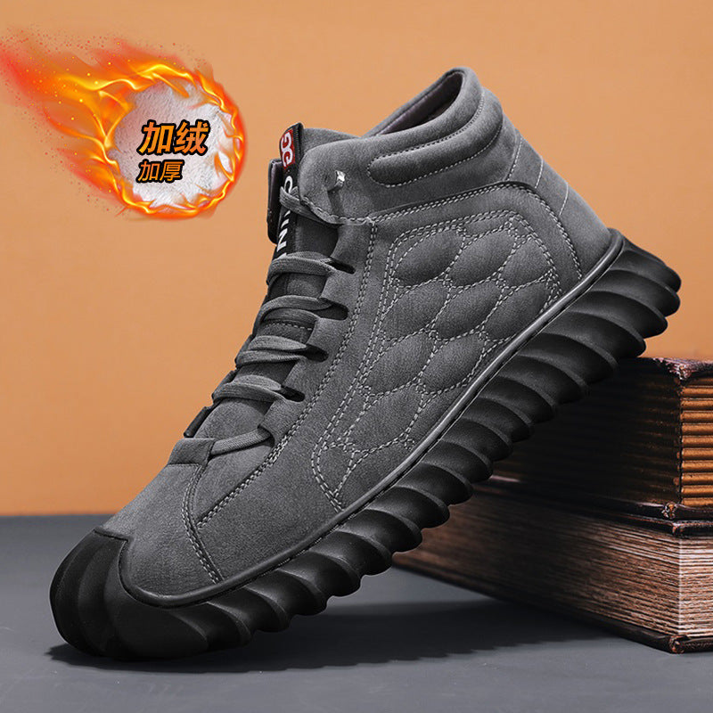 Men's Shoes 2024 New Winter Large Cotton Shoes Men's fleece-lined Warm Fur One Non-slip Dad's Cotton Leather Shoes High-top Shoes