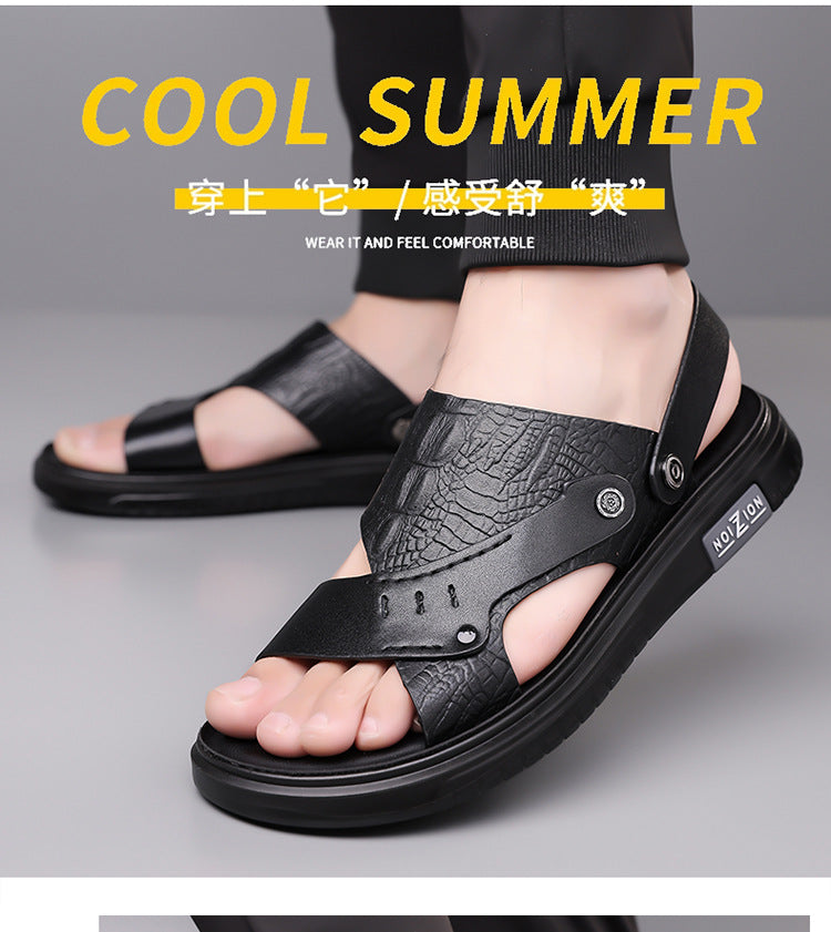 Men's Sandals 2025 New Summer Soft Sole Leather Sandals Anti-Slip Beach Shoes Dual-Purpose Outerwear Sandals and Slippers for Men