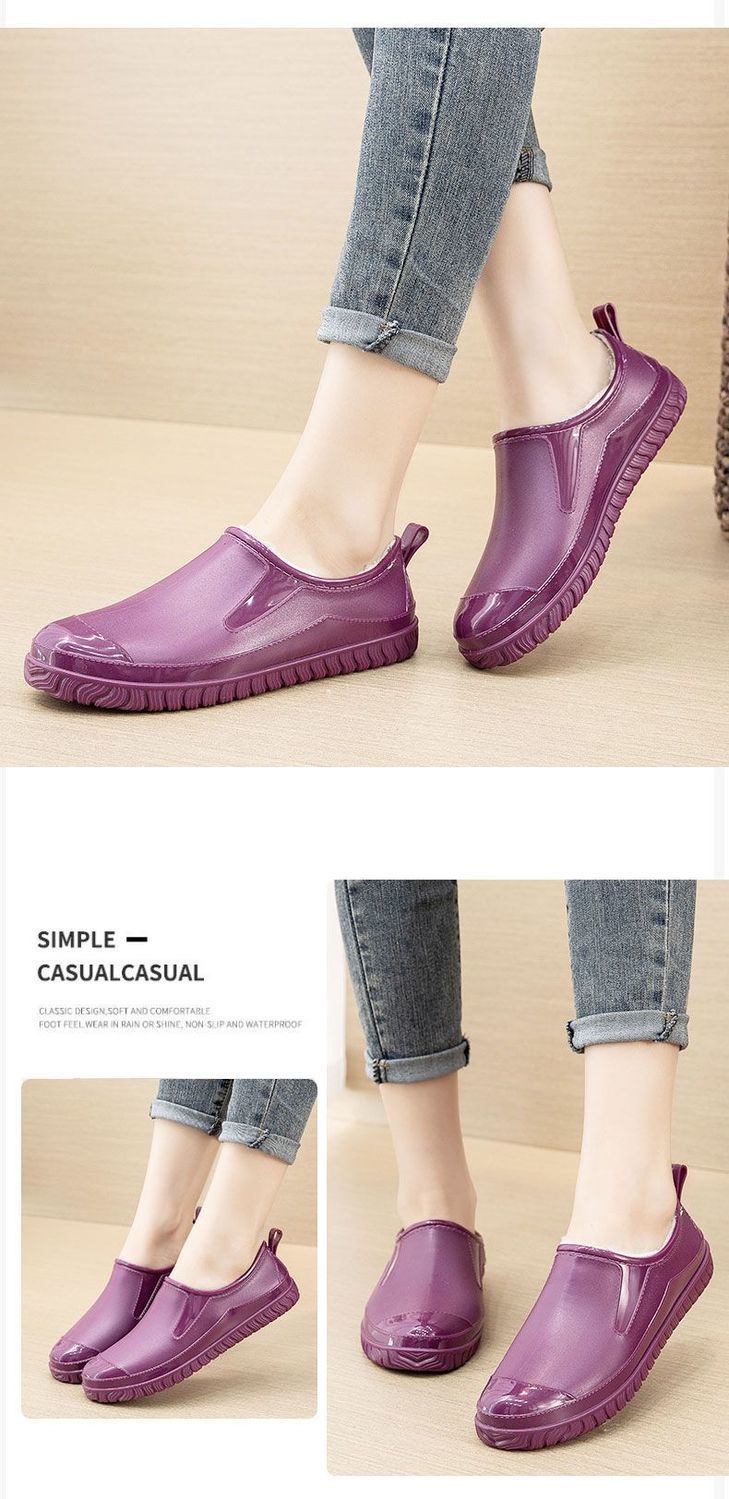 Thickened New Rain Boots Women's Four Seasons Yuanbao Shallow Water Shoes Middle-aged Short Tube Waterproof Non-slip fleece-lined Warm Rubber Rain Boots