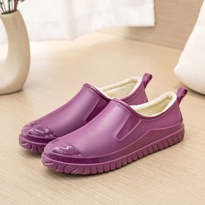 Thickened New Rain Boots Women's Four Seasons Yuanbao Shallow Water Shoes Middle-aged Short Tube Waterproof Non-slip fleece-lined Warm Rubber Rain Boots