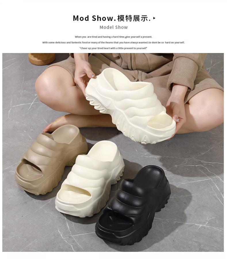 New Summer Thick Bottom High Heel Wedge Slippers for Outer Wear Slippers with High Height Skinny Lazy Slim Slippers