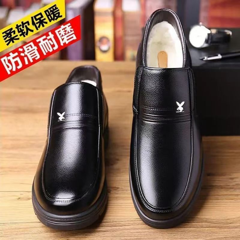 2025 New Dad Shoes Non-Slip Elderly Leather Shoes High-Top Cotton Shoes Men's Winter Middle-Aged and Elderly Winter Warm Cotton Boots