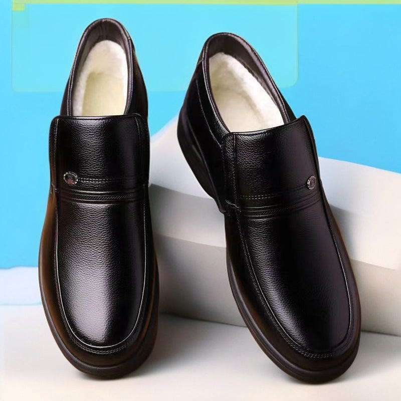 2025 New Dad Shoes Non-Slip Elderly Leather Shoes High-Top Cotton Shoes Men's Winter Middle-Aged and Elderly Winter Warm Cotton Boots