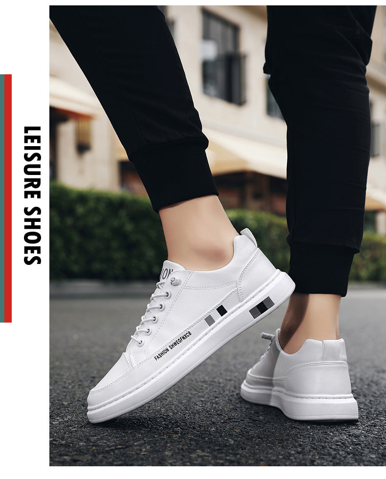 Breathable White Shoes for Men 2024 New Korean Style Trendy Casual Men's Trendy Shoes White Shoes Leather Panel Shoes Spring Live Broadcast