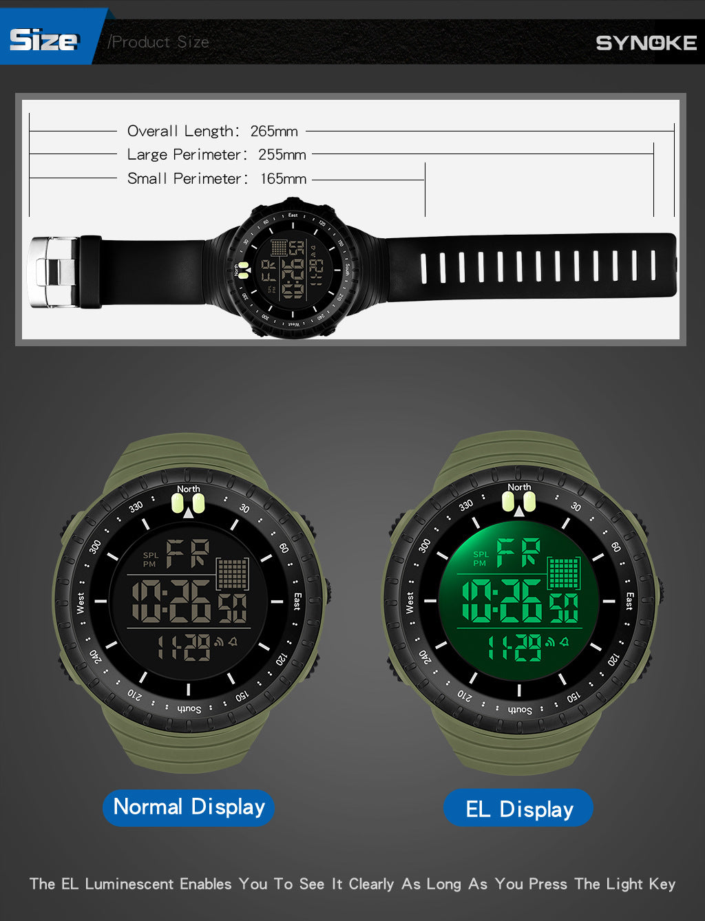 Synoke Sports Electronic Watch Outdoor Mountaineering Multi-Functional Luminous Waterproof Large Dial Fashionable Commuter Watch