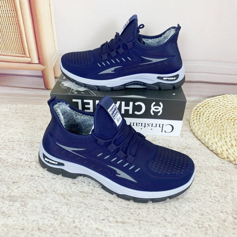 Winter New fleece-lined Men's Cotton Shoes Old Beijing Cloth Shoes Comfortable Middle-aged and Elderly Casual Dad Shoes Men's Thickened Snow Boots