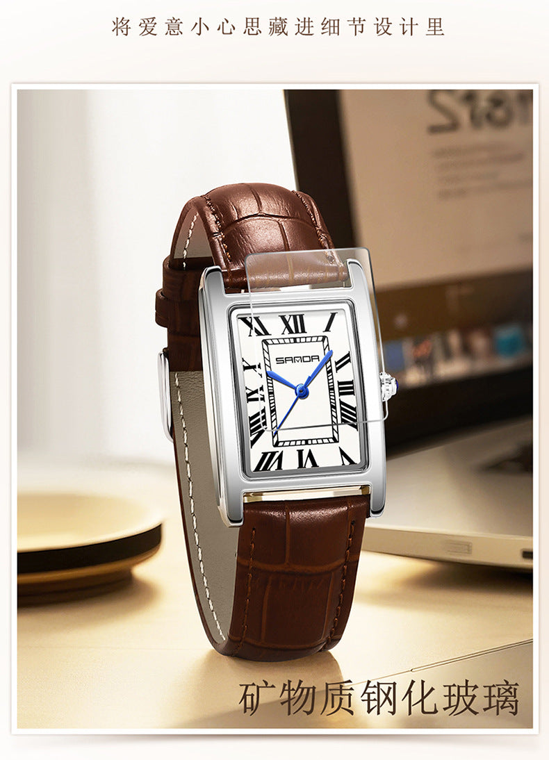 Sanda Live Hot Couple Watch Vintage Square Quartz Watch Waterproof Roman Scale Men's and Women's Watches
