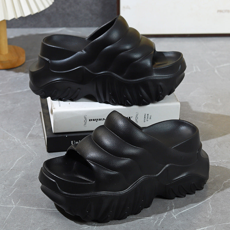New Summer Thick Bottom High Heel Wedge Slippers for Outer Wear Slippers with High Height Skinny Lazy Slim Slippers
