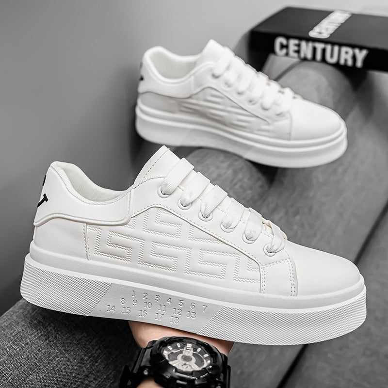 Men's Shoes New White Shoes Men's All-match Breathable Thick-soled Heightened Casual Sports Running Board Shoes Waterproof for Male Students