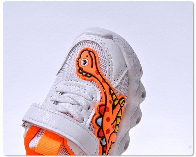 Spring New Style Dinosaur Led Light Sneakers for Boys and Girls Spring & Fall New Mesh Breathable Casual Light Shoes for Children