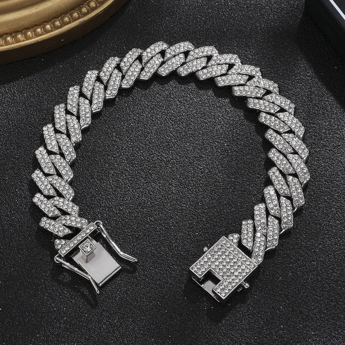 Diamond-Encrusted Watches,🔥🔥🔥🔥 Diamond-Shaped Cuban Bracelets and Necklaces, Three-Piece Set
