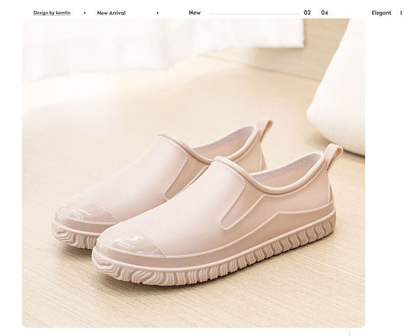 Thickened New Rain Boots Women's Four Seasons Yuanbao Shallow Water Shoes Middle-aged Short Tube Waterproof Non-slip fleece-lined Warm Rubber Rain Boots