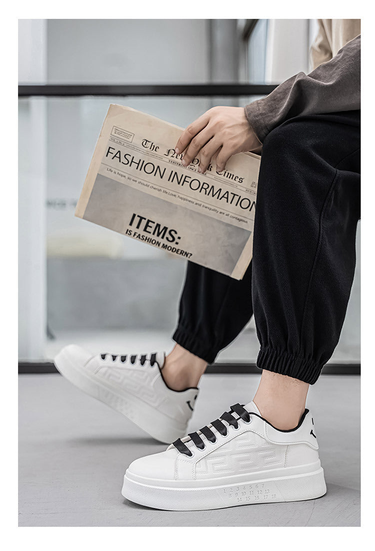 Men's Shoes New White Shoes Men's All-match Breathable Thick-soled Heightened Casual Sports Running Board Shoes Waterproof for Male Students