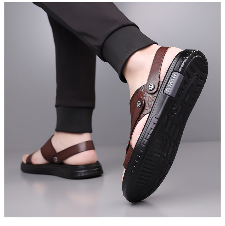 Men's Sandals 2025 New Summer Soft Sole Leather Sandals Anti-Slip Beach Shoes Dual-Purpose Outerwear Sandals and Slippers for Men