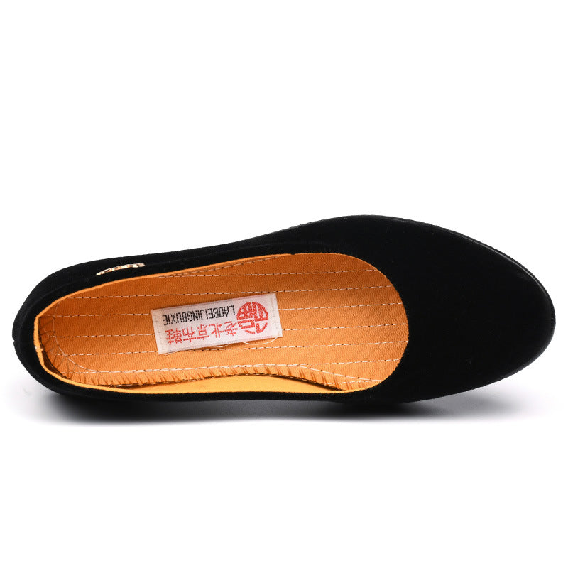Black Polyurethane Shoes with Thick Soles and Wedge Heels, Women's Shoes