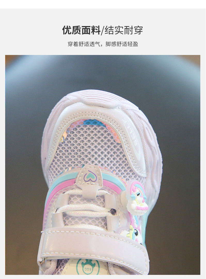 girls shoes with lights cartoon mesh fashion hook and loop sneaker for children