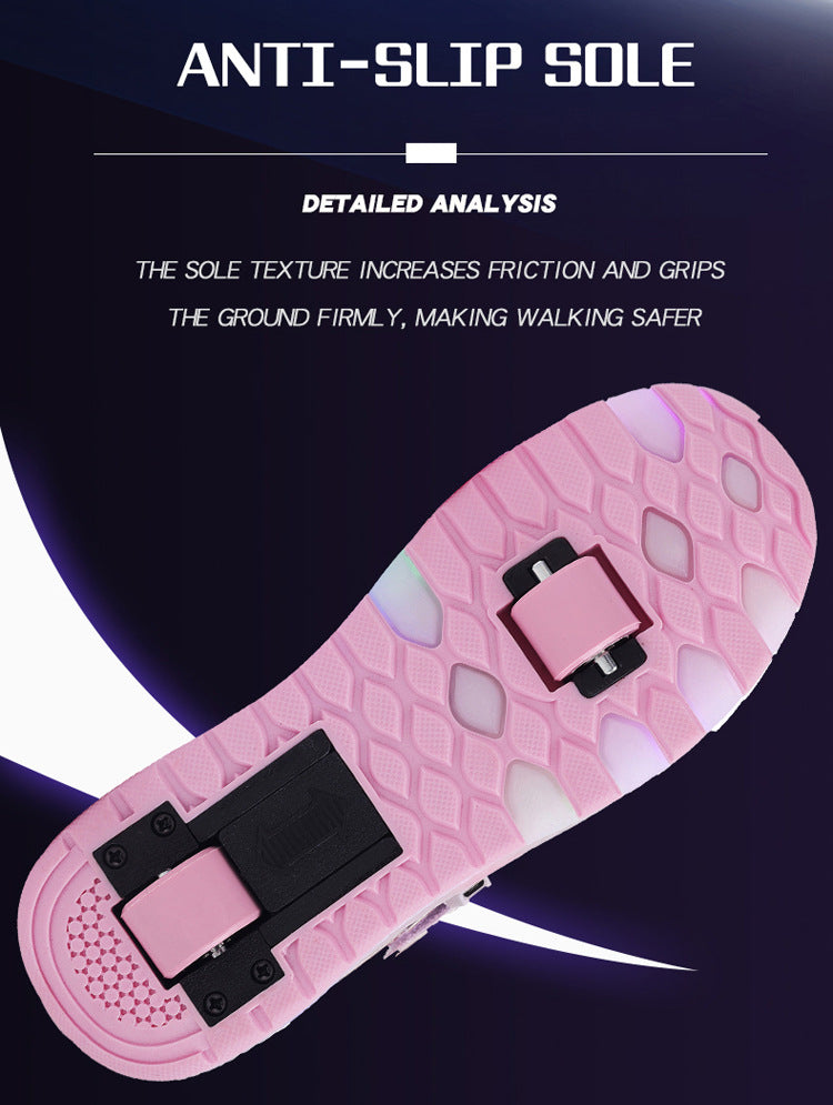 Factory Direct Sale Children's Light-Up Roller Shoes with Double Wheels, Invisible Student Roller Skates with Wheels for Walking, Suitable for Girls
