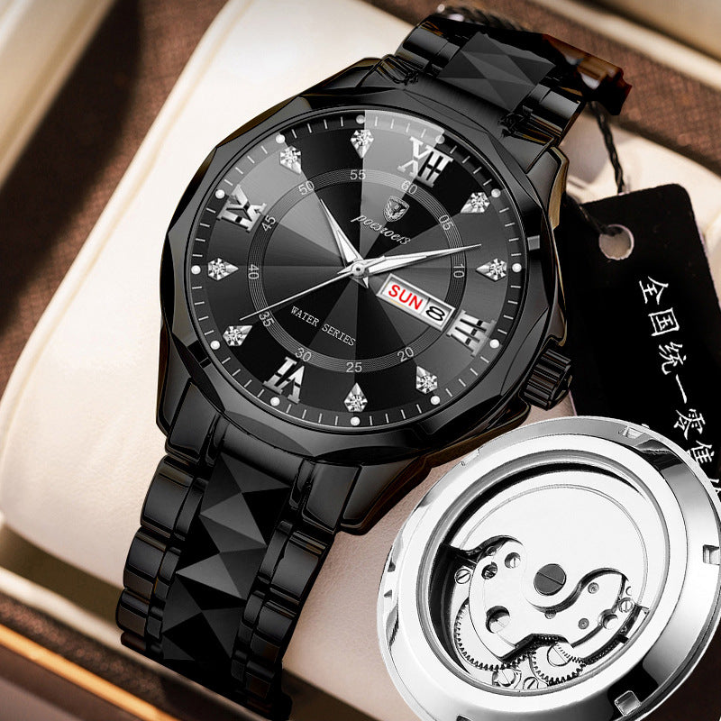 men's watch butterfly buckle steel belt luminous waterproof calendar Diamond