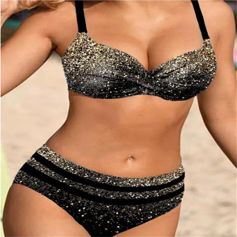 2026 New Hot-Selling European and American Amazon Sexy Rhinestone Printed Two-Piece Bikini Swimsuit
