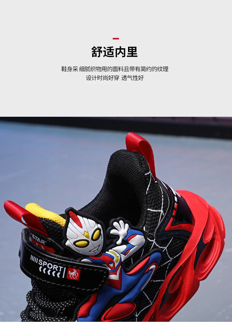 Boys' Shoes Anti-Slip Mid-Leat Running Shoes Leather with Lights Spider-Man Children's Sports Shoes Autumn Lightweight