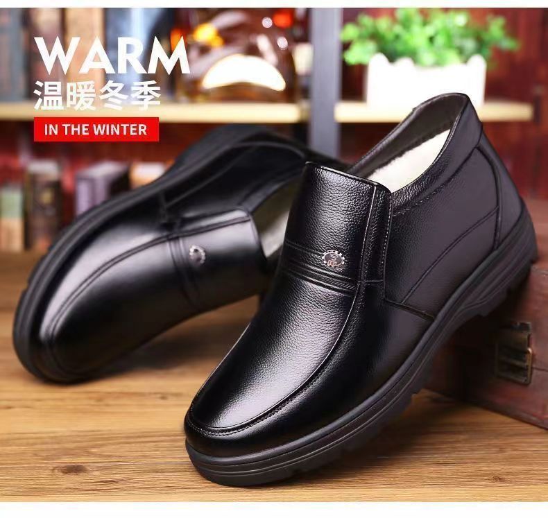 2025 New Dad Shoes Non-Slip Elderly Leather Shoes High-Top Cotton Shoes Men's Winter Middle-Aged and Elderly Winter Warm Cotton Boots