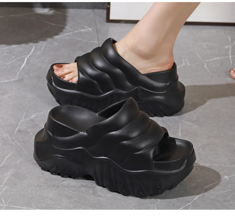 New Summer Thick Bottom High Heel Wedge Slippers for Outer Wear Slippers with High Height Skinny Lazy Slim Slippers