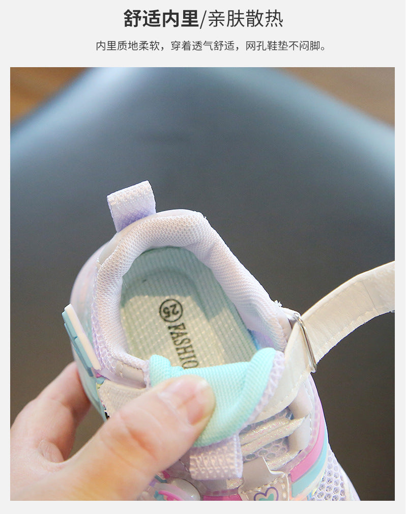 girls shoes with lights cartoon mesh fashion hook and loop sneaker for children