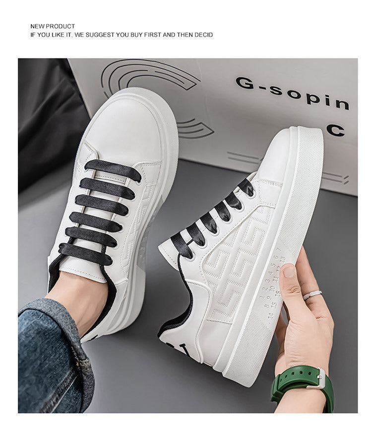 Men's Shoes New White Shoes Men's All-match Breathable Thick-soled Heightened Casual Sports Running Board Shoes Waterproof for Male Students