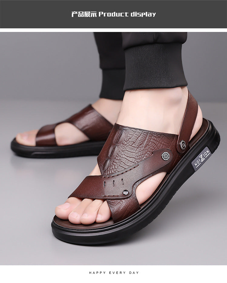 Men's Sandals 2025 New Summer Soft Sole Leather Sandals Anti-Slip Beach Shoes Dual-Purpose Outerwear Sandals and Slippers for Men