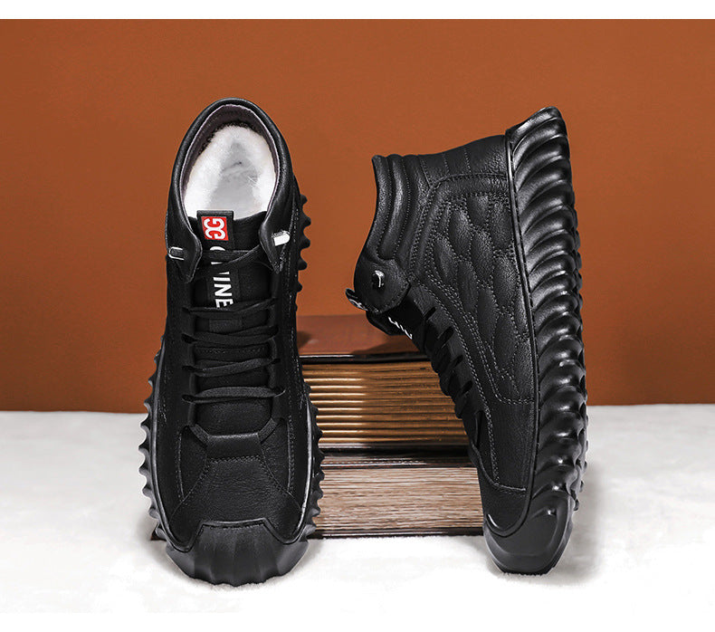 Men's Shoes 2024 New Winter Large Cotton Shoes Men's fleece-lined Warm Fur One Non-slip Dad's Cotton Leather Shoes High-top Shoes