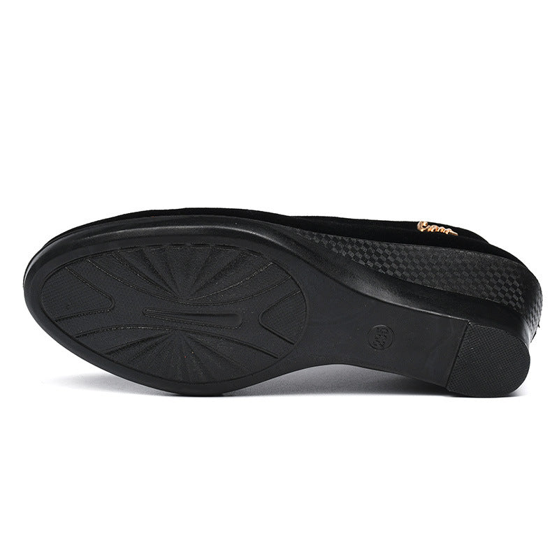 Black Polyurethane Shoes with Thick Soles and Wedge Heels, Women's Shoes