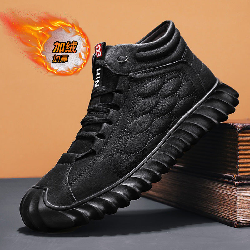 Men's Shoes 2024 New Winter Large Cotton Shoes Men's fleece-lined Warm Fur One Non-slip Dad's Cotton Leather Shoes High-top Shoes