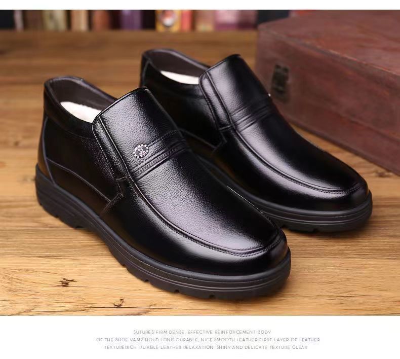 2025 New Dad Shoes Non-Slip Elderly Leather Shoes High-Top Cotton Shoes Men's Winter Middle-Aged and Elderly Winter Warm Cotton Boots