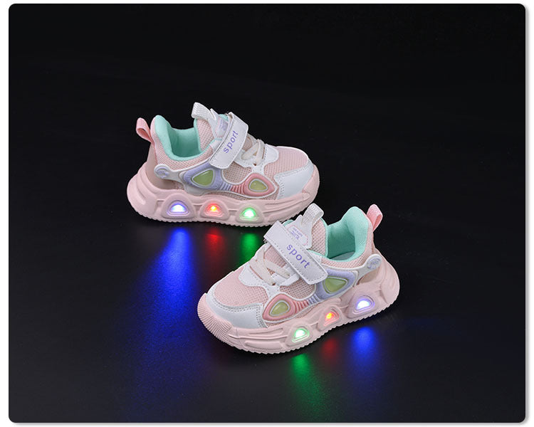 Spring and Autumn New Children's Luminous Mesh Shoes Men's and Women's Baby Shoes Lights Soft Sole Children's Velcro Casual sneaker Trendy