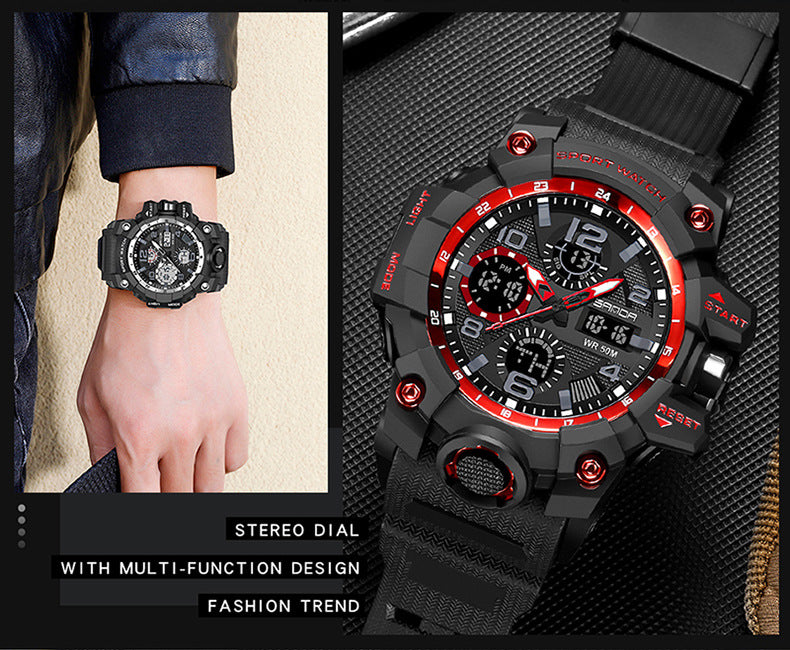 Sanda Hot-Selling Watch Korean Version Student Party Multi-Functional Waterproof Alarm Clock Electronic Watch Cool Dual Display Luminous Sports Watch