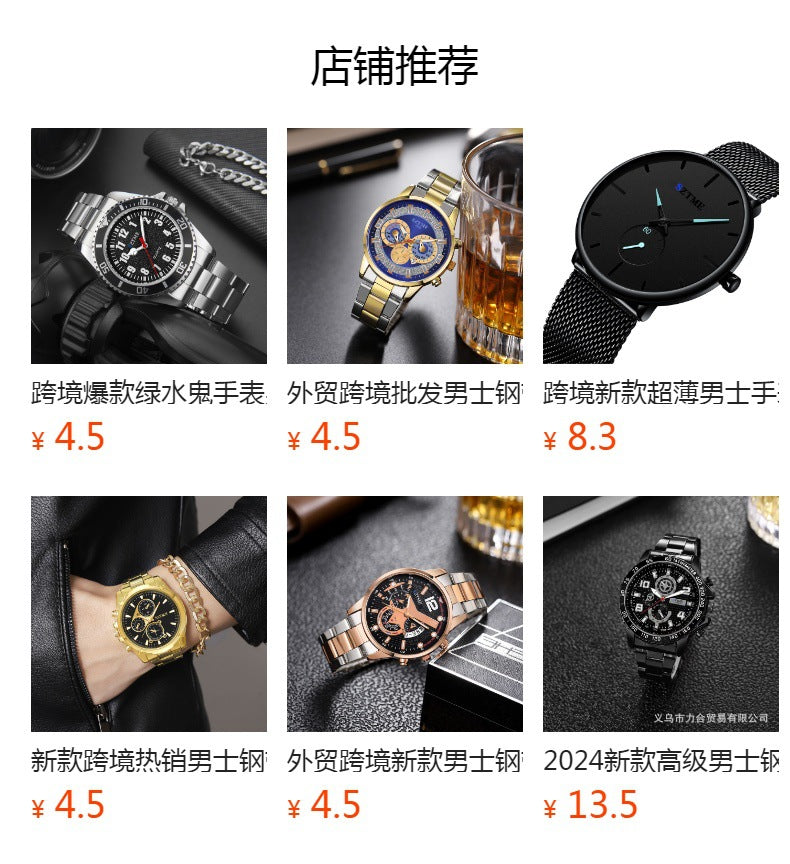 Men's Mesh Band Watch Fashion Calendar Quartz Watch Business Casual Business Men's Cool Blue Watch