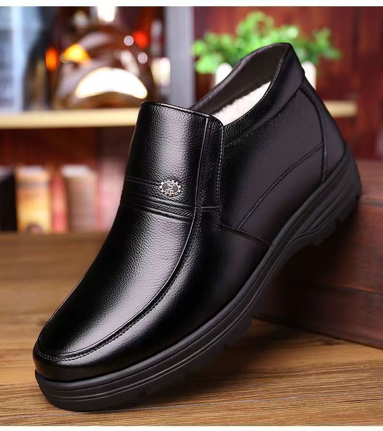 2025 New Dad Shoes Non-Slip Elderly Leather Shoes High-Top Cotton Shoes Men's Winter Middle-Aged and Elderly Winter Warm Cotton Boots
