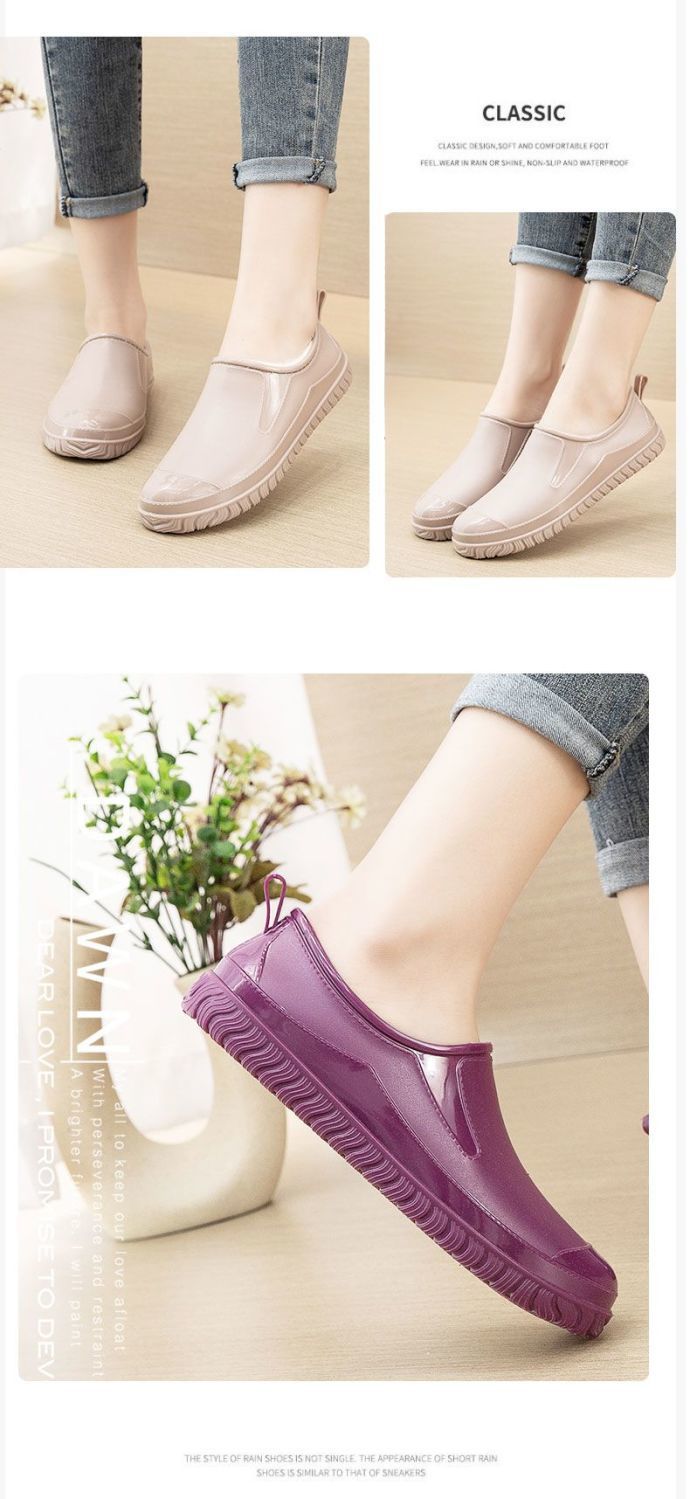 Thickened New Rain Boots Women's Four Seasons Yuanbao Shallow Water Shoes Middle-aged Short Tube Waterproof Non-slip fleece-lined Warm Rubber Rain Boots