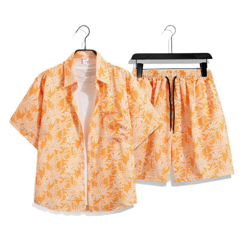 Men's Ins Summer Loose Short-Sleeved Shorts Suit Trendy and Handsome Beach Floral Couple Clothes Hawaiian Style Shirt