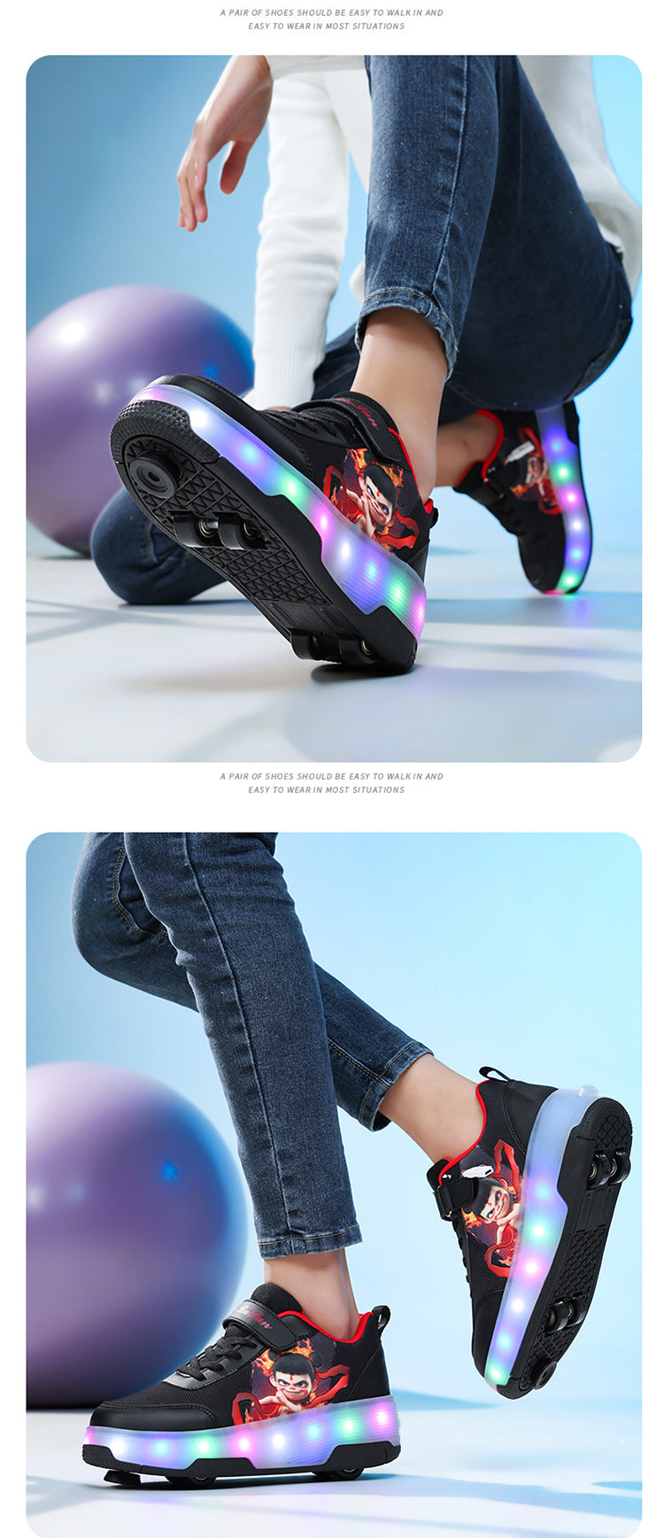 Factory Direct Sale Children's Light-Up Roller Shoes with Double Wheels, Invisible Student Roller Skates with Wheels for Walking, Suitable for Girls