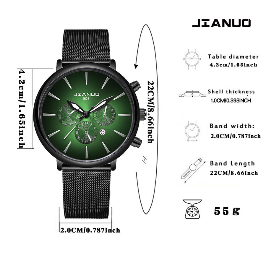 Men's Mesh Band Watch Fashion Calendar Quartz Watch Business Casual Business Men's Cool Blue Watch