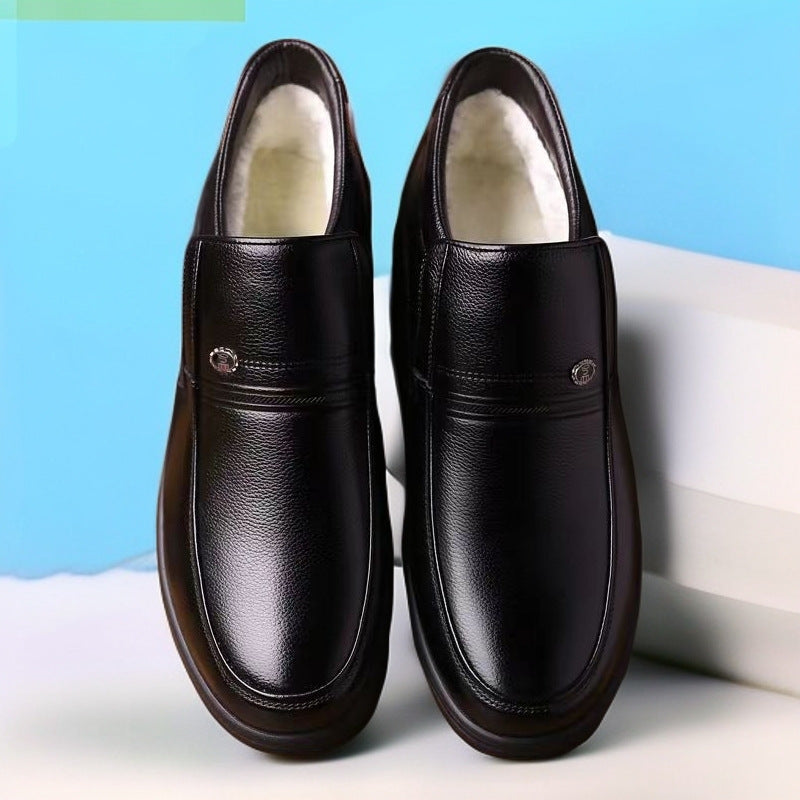 2025 New Dad Shoes Non-Slip Elderly Leather Shoes High-Top Cotton Shoes Men's Winter Middle-Aged and Elderly Winter Warm Cotton Boots
